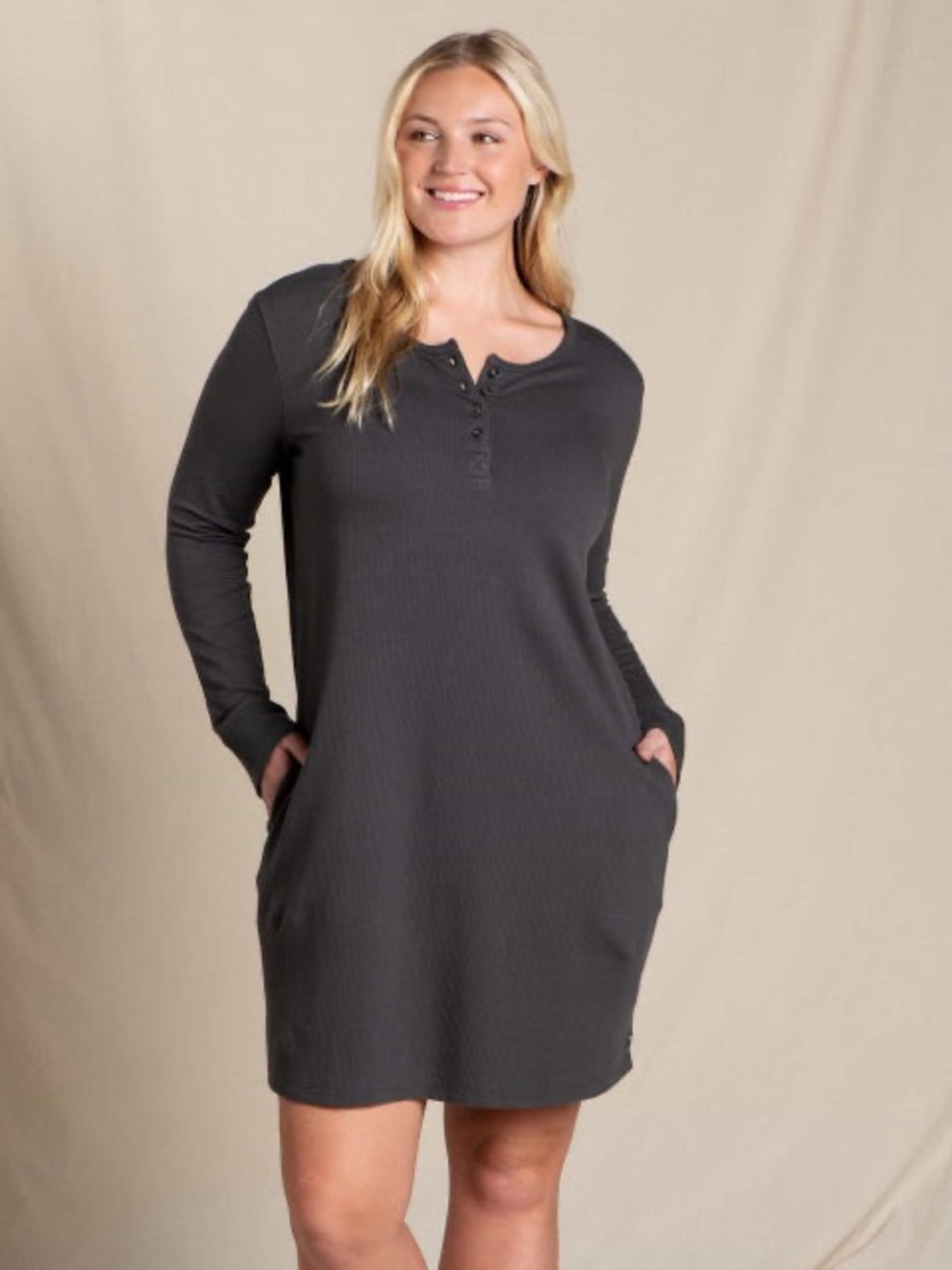 Toad & Co. Long Sleeve Ribbed Ponderosa Henley Dress. Gray. Size Large.